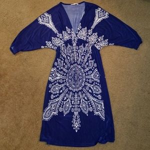 Blue and white deep vneck dress